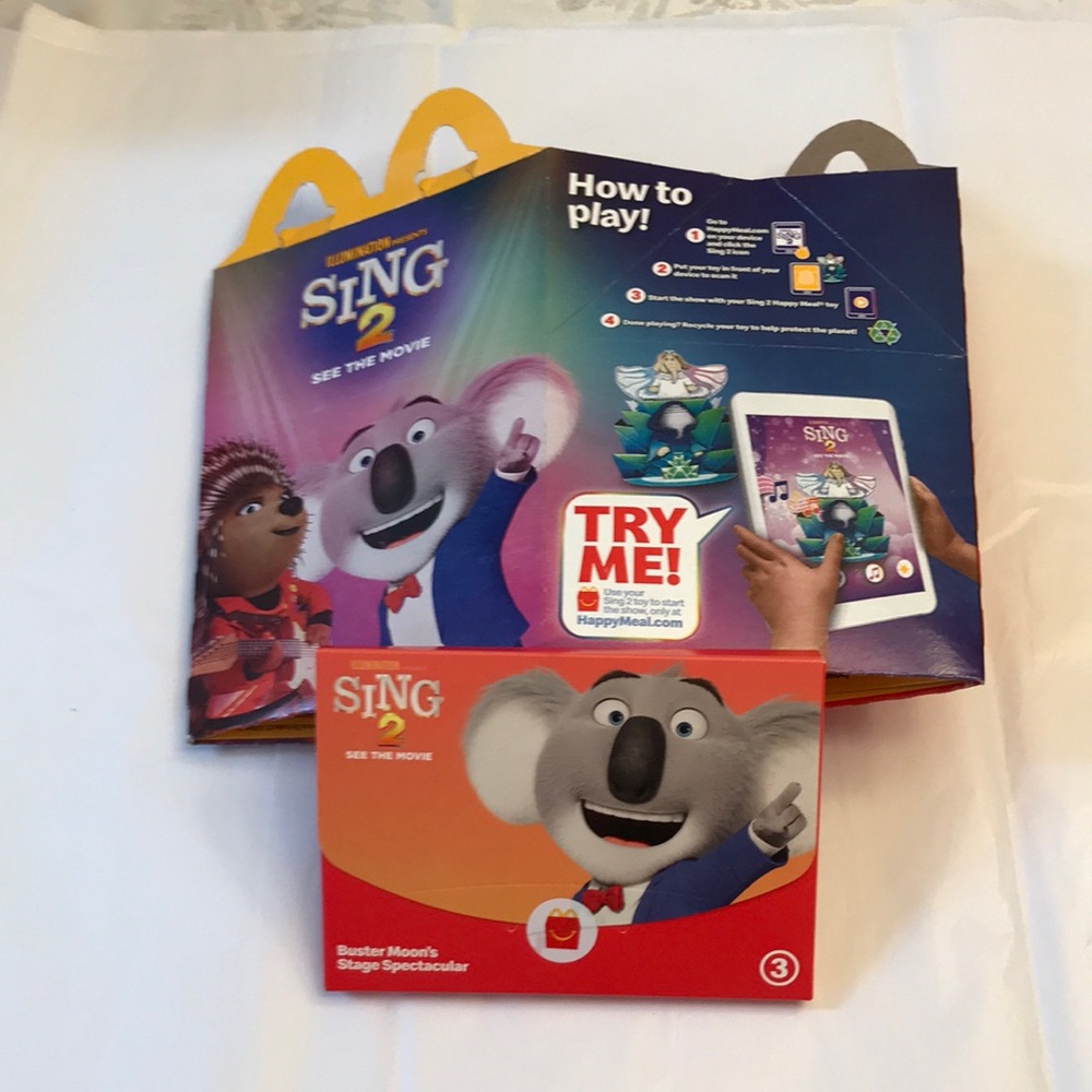 🎁5 for $10 Sale🎁McDonalds Sing 2 the movie Toy and box, Buster Moon’s Stage